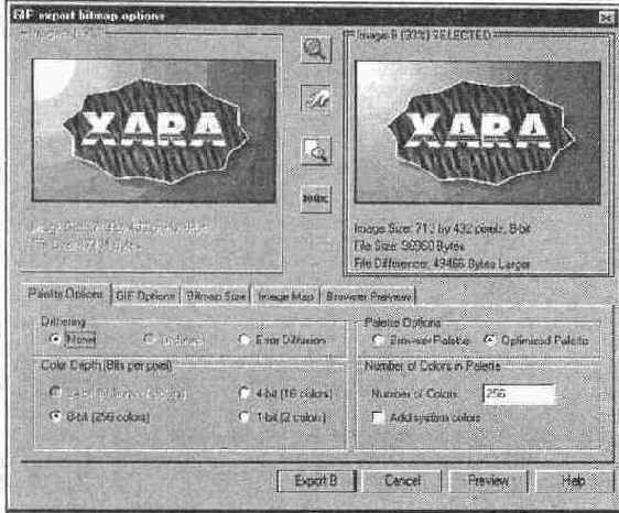   GIF export bitmap options